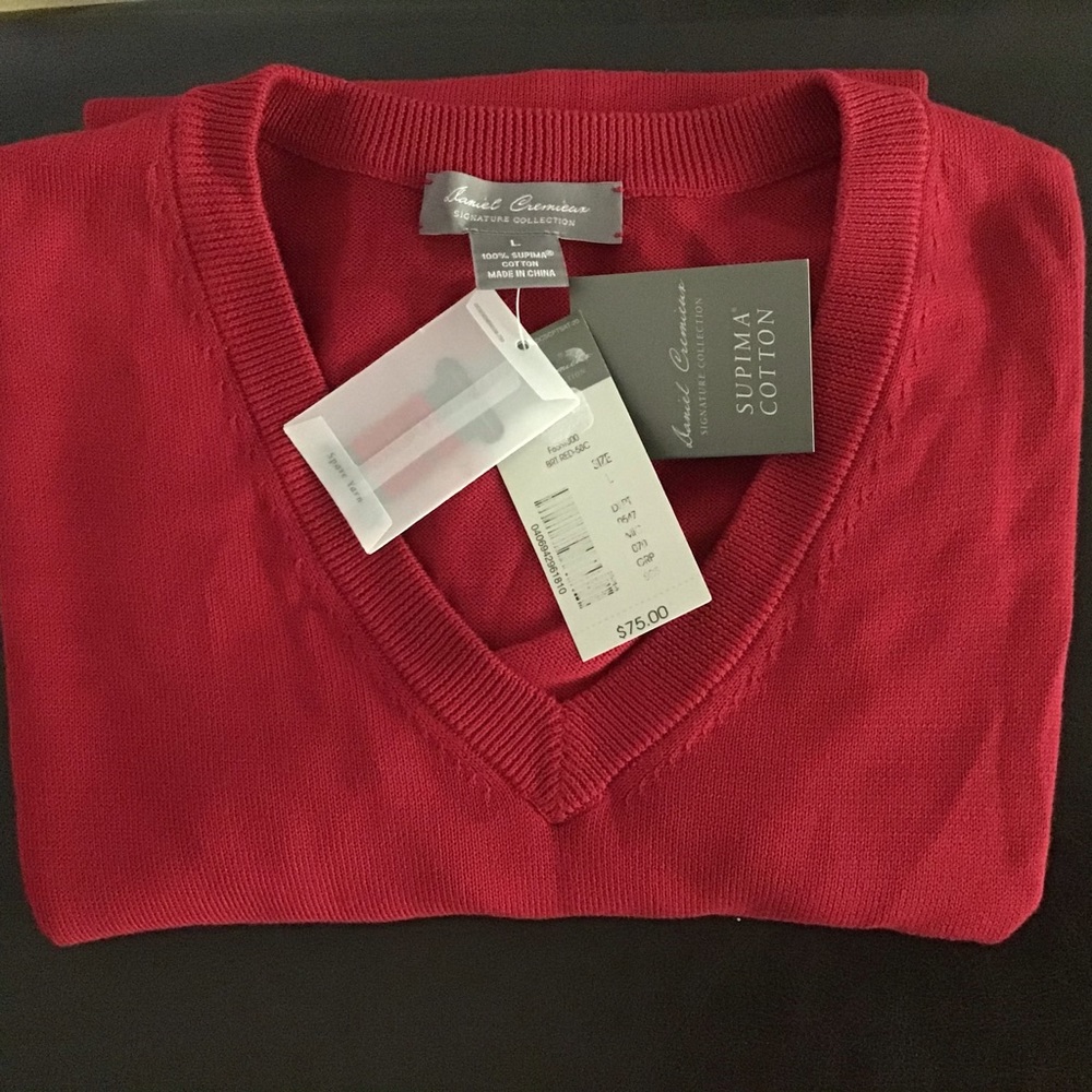 Cremieux NWT $75 Sweater Vest Large V-Neck. Pullover Red  Supima Cotton